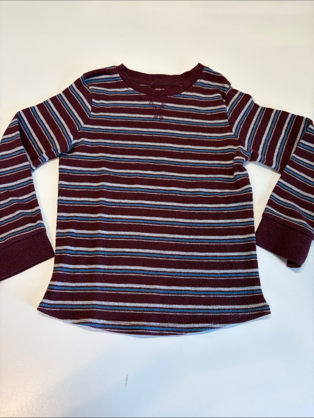 okie dokie Burgundy and Light Blue Striped Long Sleeve Tee